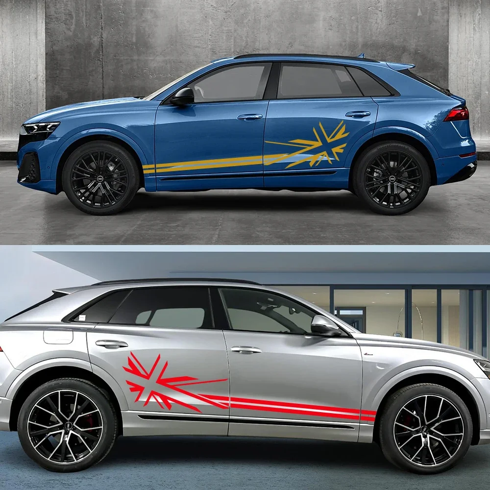 Car Graphics Side Body Sticker Stripes Exterior Door Vinyl Decals Trims Auto Accessories For Audi Q8 SQ8 RS TFSI Quattro E-tron