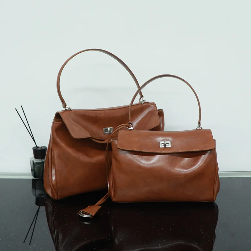 Echte Leder-Tragetasche mit Schnallenverschluss, Große Kapazität Unterarm-Schultertasche Designer-Handtasche Umhängetasche für Damen