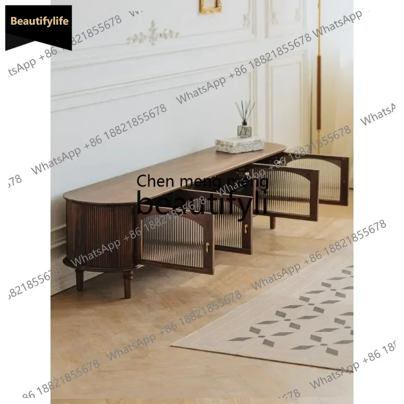 

Y183Black walnut solid wood TV cabinet Nordic retro living room Changhong glass TV cabinetQQ