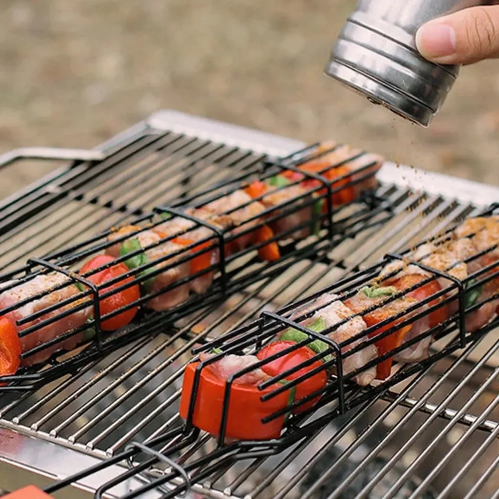 Outdoor Wooden Handle Barbecue Cage Camping Meat and Vegetable Barbecue Net Rack Picnic Barbecue Tools