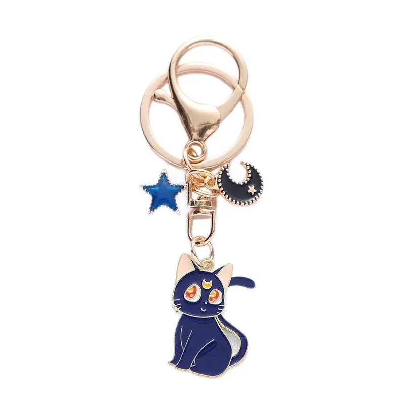 Sailor Moon Keychain Anime Moon Cats Baked Enamel Jewelry Zinc Alloy Couple Keyring Pendent Accessory Key Chians Gift for Women