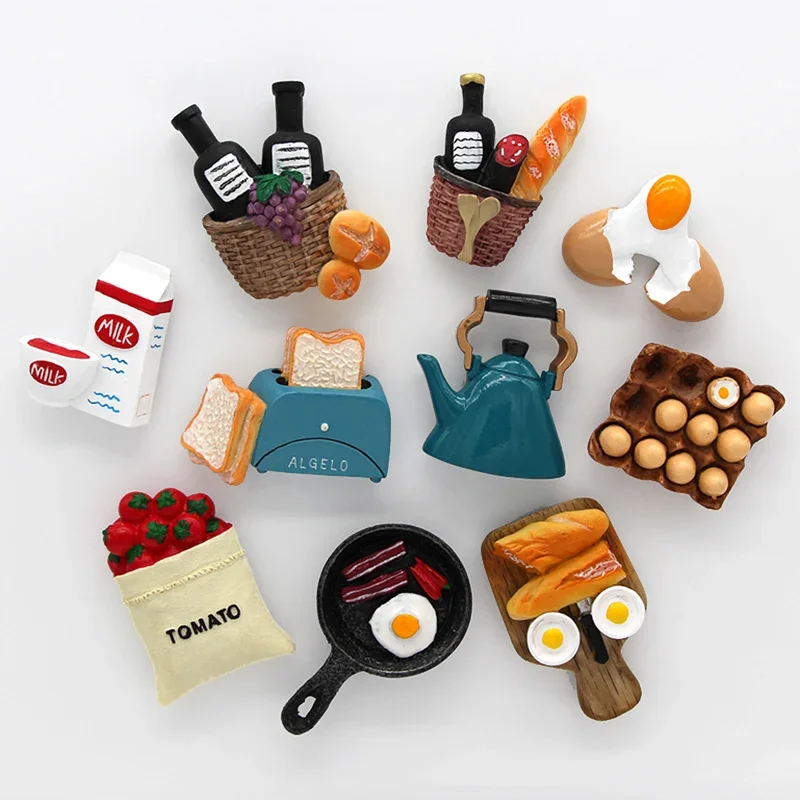 

Home decoration magnetic refrigerator paste sticky notes bread machine tomato egg pan teapot milk model fridge magnet collection