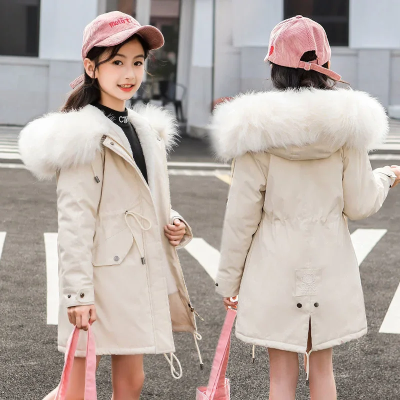 12 13 14 Years Old Teens Girls Warm Coat Winter Parkas Outerwear Teenage Outdoor Outfit Children Kids Fur Hooded Jacket