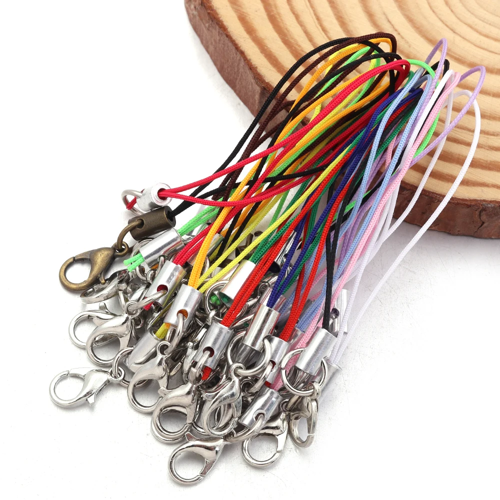 20-100 Stück/Lot Karabinerverschluss mit Sprungring, Handyband, Polyesterkordel, Schlüsselanhänger, Charm-Halter für DIY-Schmuckherstellungszubehör – Detail 5