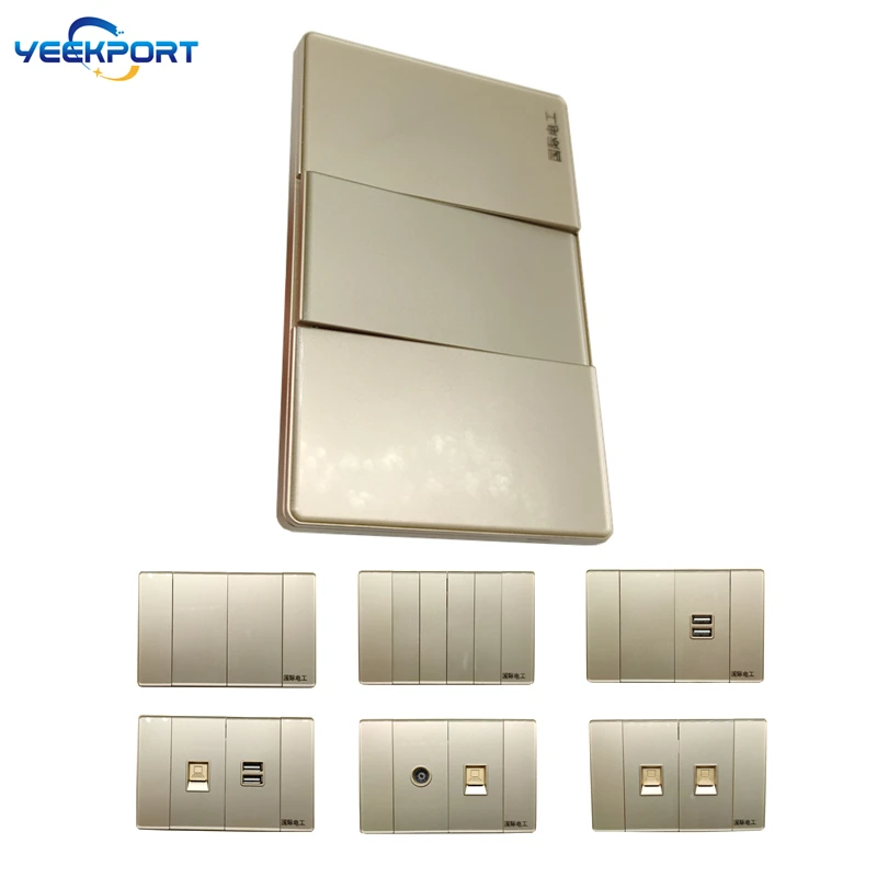 2022 Tidal 118mm Ultra Thin Golden acrylic crystal panel 1/2/4Gang 1/2Way Wall Power Switch Weak Current Socket Combination