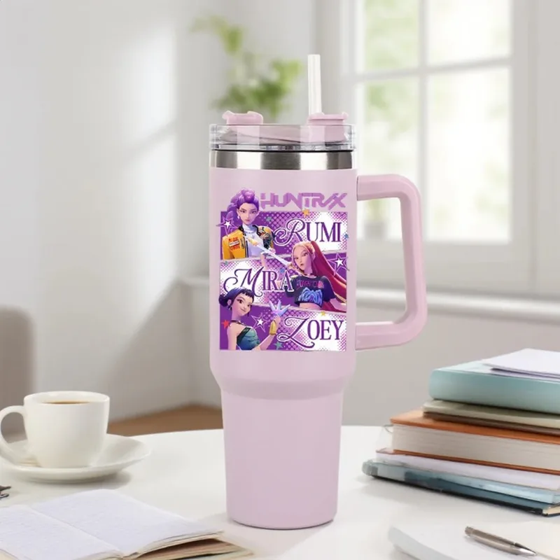 

KPop Demon Hunters Stainless Steel Water Bottles Girls Kawaii Cartoon Kettle Casual Large Capacity with Handles Water Cup Gift