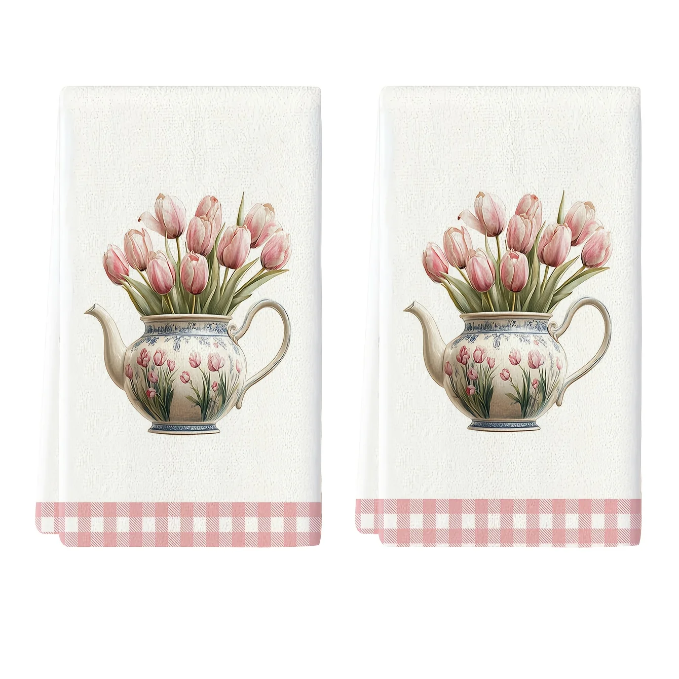 2Pcs, Retro Teapot Tulip Kitchen Towels, 40Cm*60Cm Towel Set, Super Absorbent Soft Cleaning Cloth, Cooking and Baking Tea Towels, Tea Towels, Hand Towels, Cleaning Cloths, Dishcloths, Kitchen Decoration, Living Room Decorations, Kitchen Essentials, Home Essentials