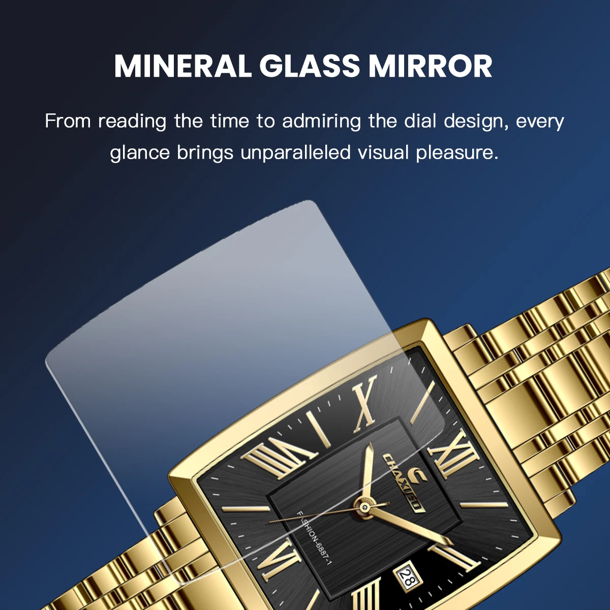 ساعة CHAXIGO للرجال كاجوال مربعة من الفولاذ المقاوم للصدأ، هيكل 32 ملم، عرض التاريخ، مقاومة للماء حتى 30 مترًا، ساعة كوارتز #5