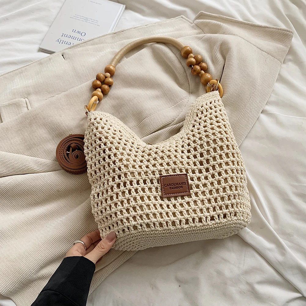 حقيبة كروشيه للنساء، حقيبة كتف منسوجة شبكية، حزام قابل للتعديل، حقيبة كروس ذات سعة كبيرة لقضاء عطلة السفر #5