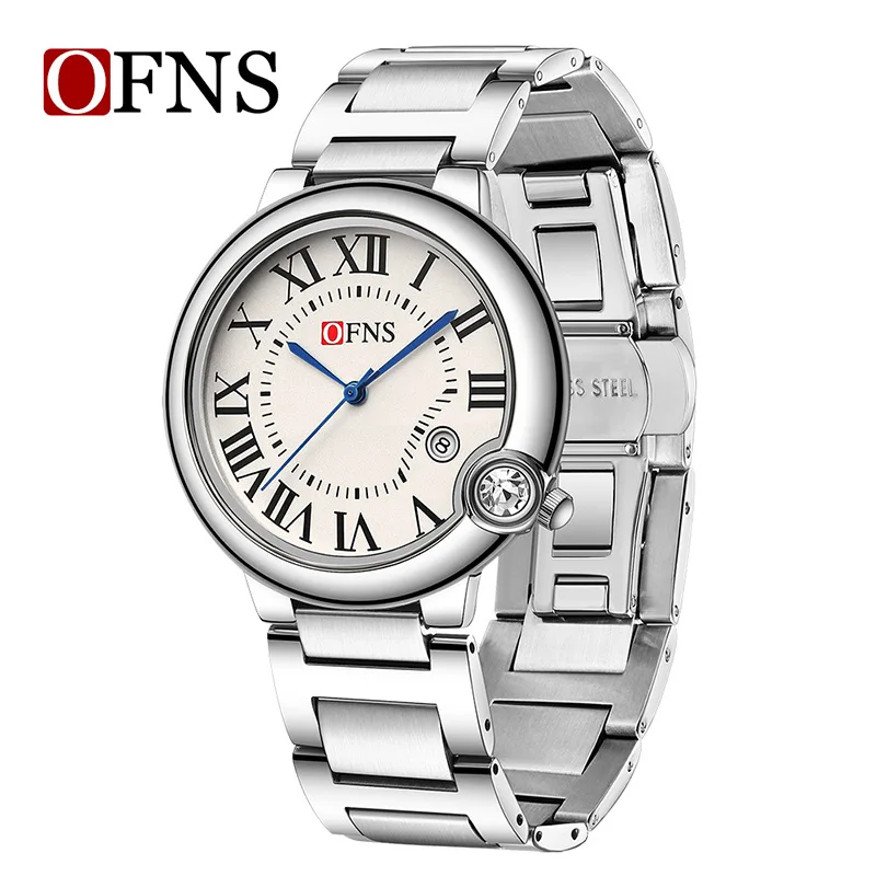 

Популярные кварцевые часы OFNS с римской шкалой, модные, универсальные, водонепроницаемые, простые, с календарем, для пар.