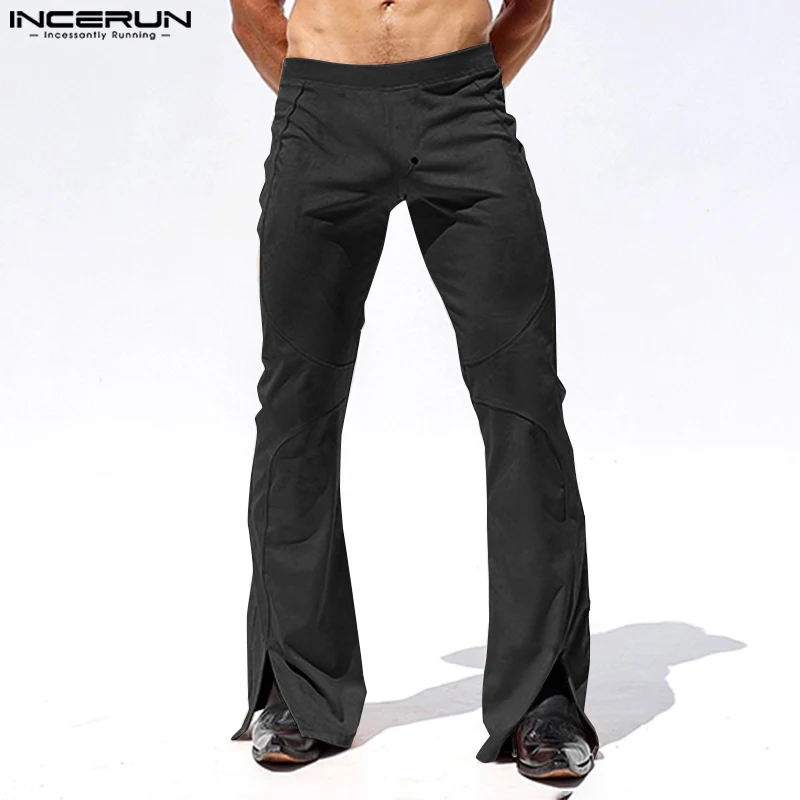 

Casual Simple Style Trousers INCERUN Stylish New Men's Suede Split Pants Male Personality Solid Comfortable Pantalons S-5XL 2024