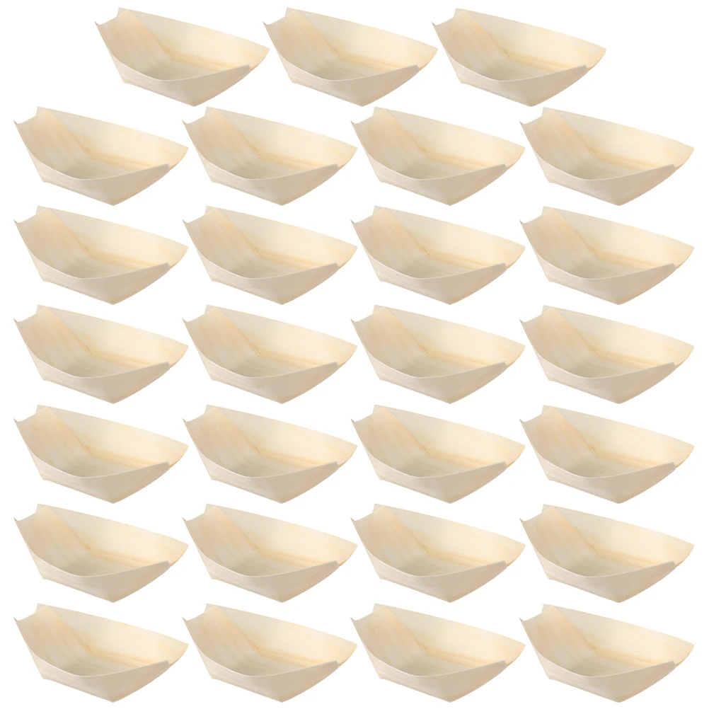 

250pcs Sushi Boat Plates Disposable Wood Tray Dishes Food Bowls Snack Catering Events Weddings Parties Wooden Plates