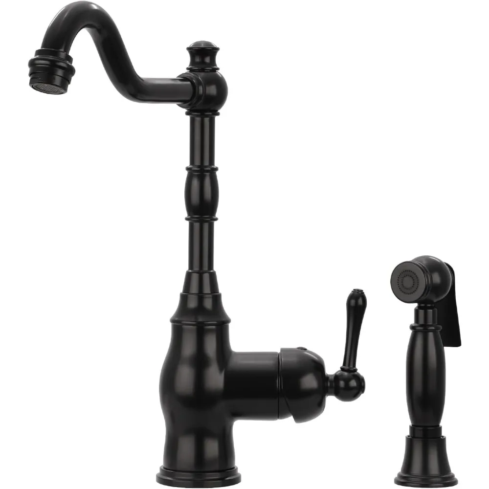 

Akicon One-Handle Widespread Kitchen Faucet with Side Spray - 5 Years Warranty (Matte Black)
