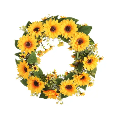 Garland Sunflower Wreath for Front Door Indoor Outdoor Porches Artificial Wreath Decorative Gifts Round Wall Hanging Ornament 