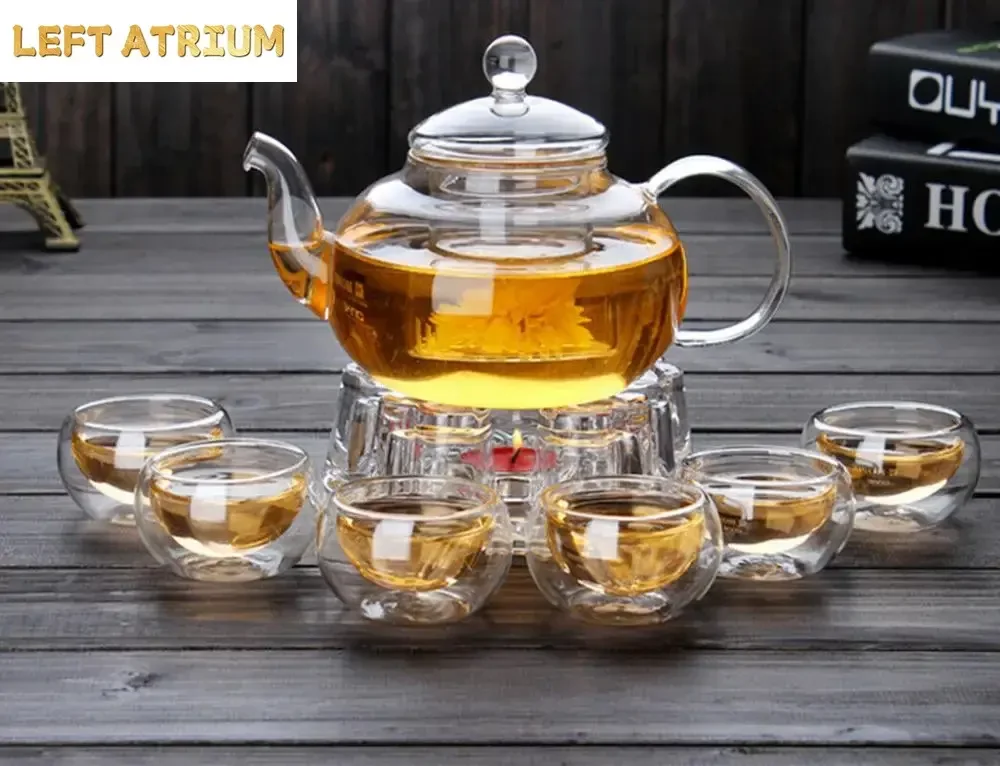 Tea Set High Borosilicate glass Pot Infuser Coffee Leaf Herbal 6 Cups Warmer Teapot Gift Kitchen accessories Home