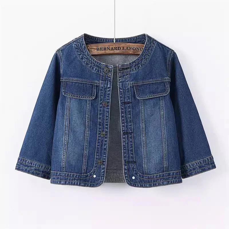 

5XL New Women's O neck Single breasted Denim Jacket 2024 Spring Autumn Slim Short Outwear Female Solid Casual Cowboy Jackets