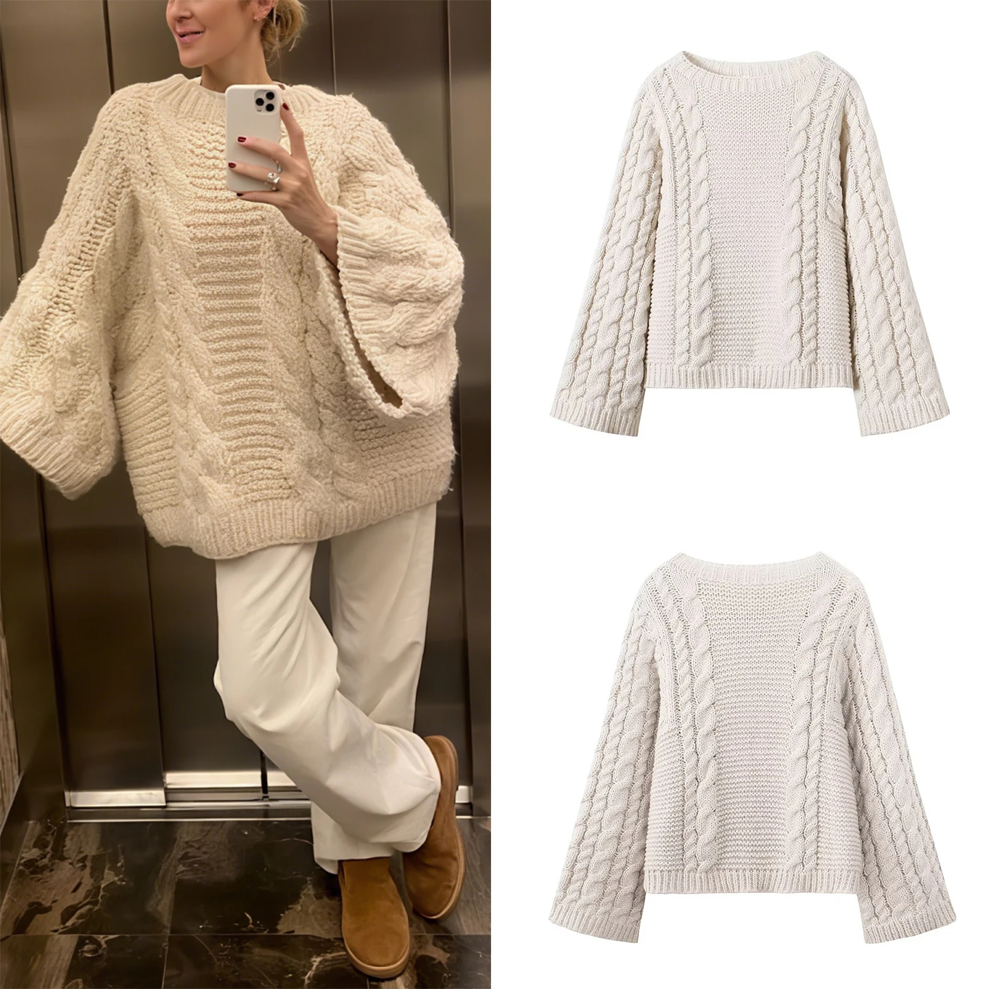 Ele Long Sve Knitted Sweater Women's Sle Casual Sophistied Autumn Winter Warm Thermal round Ne Loose Fit Z