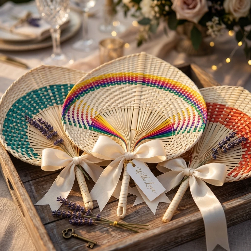 10-24Pcs Wedding Favors for Guests Bulk Natural Hand Woven Raffia Fans for Outdoor Summer Wedding Decor Rustic Farmhouse Party