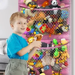 The Original Stuffed Animal Storage With 4 Metal Hooks 4 Large Pockets Baby Plush Toys Children Foldable Hanging Mesh Bag