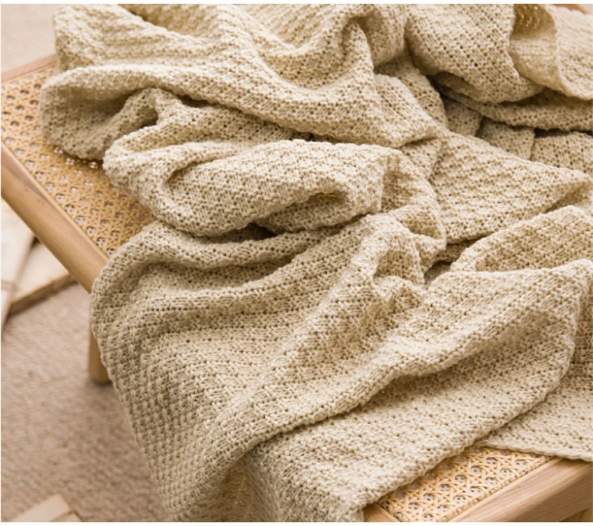 Nordische Decken für Bett, Sofa, Couch, grob gestrickte Tagesdecke, gestrickte Überwurfdecke mit Quaste, einfarbige Waffel-geprägte Decke – Detail 3
