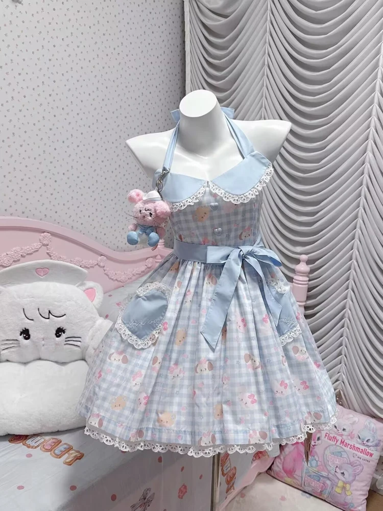 

Summer Japanese Sweet Lolita Kawaii Elegant Dress Women Princess Y2k Bow Design Dresses Female Plaid Chic Korean Popular Clothes