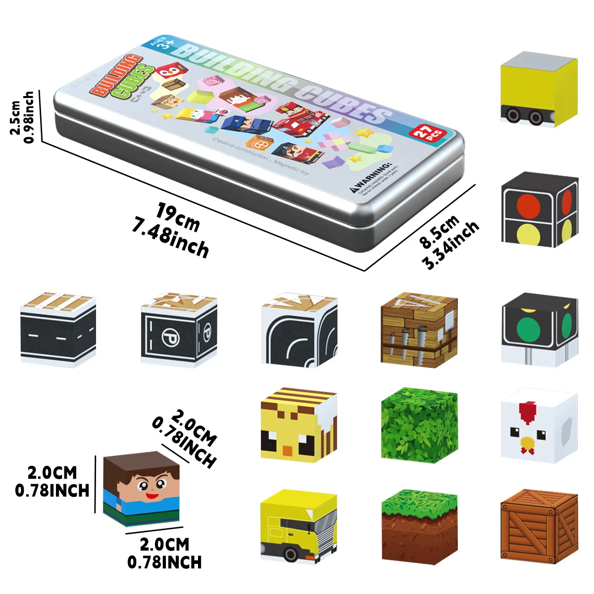 Conjunto de blocos magnéticos de caixa de ferro, ímãs empilhados de floresta de cidade infantil, brinquedos livremente construídos, brinquedos sensoriais de quebra-cabeça infantil