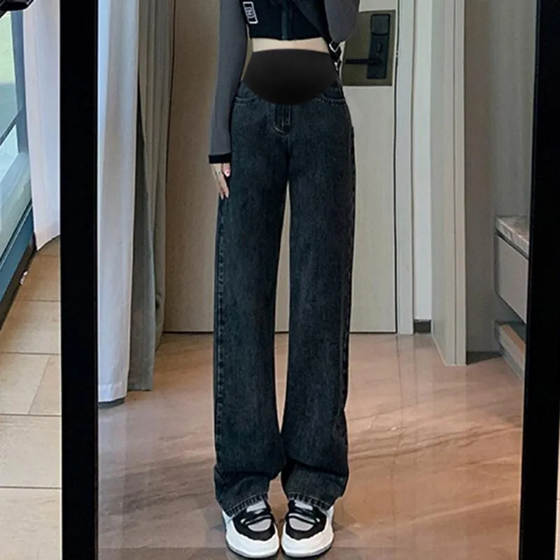 Maternity Autumn Fashion Denim Maternity Straight Long Jeans Wide Loose belly Pants Clothes for Pregnant Women Pregnancy Casual