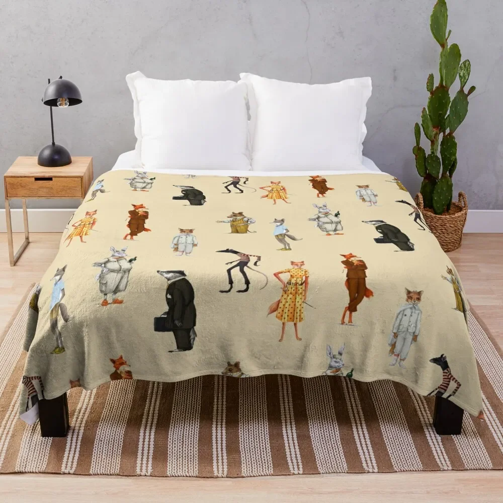 Fantastic Mr. fox and Mrs. Fox Family Sticker pack Throw Blanket Beach Bed Warm Blankets