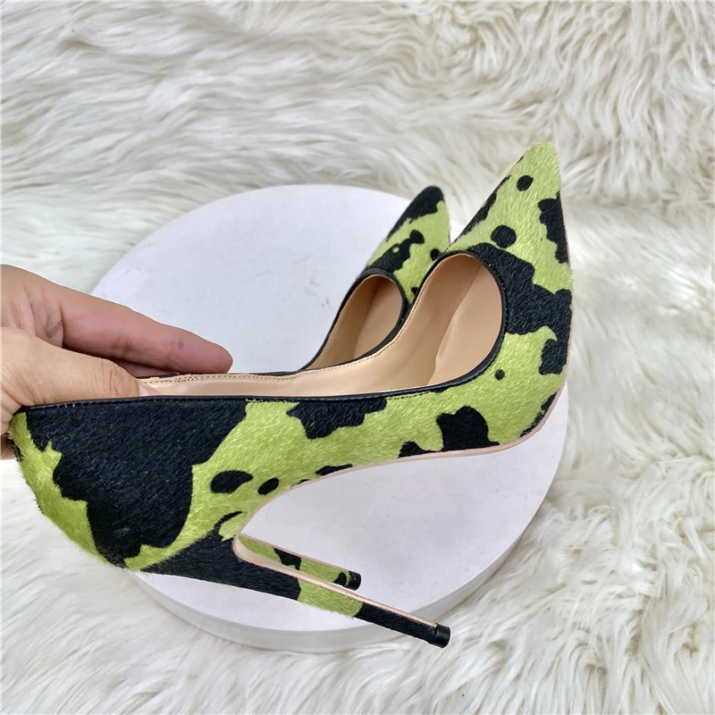 KeShangJia Zebra stripes Pattern Women Green Pointy Toe High Heel Shoes Unique Design Sexy Slip On Stiletto Pumps