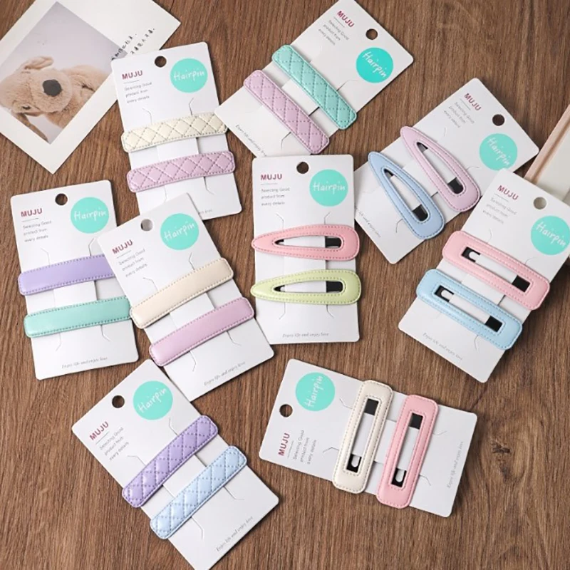 

2PCS New PU Leather Hairclips Womens Girls Weave Nice Sweet Hair Side Clip Cute Solid Hair Accessaries For Children Simple Barre