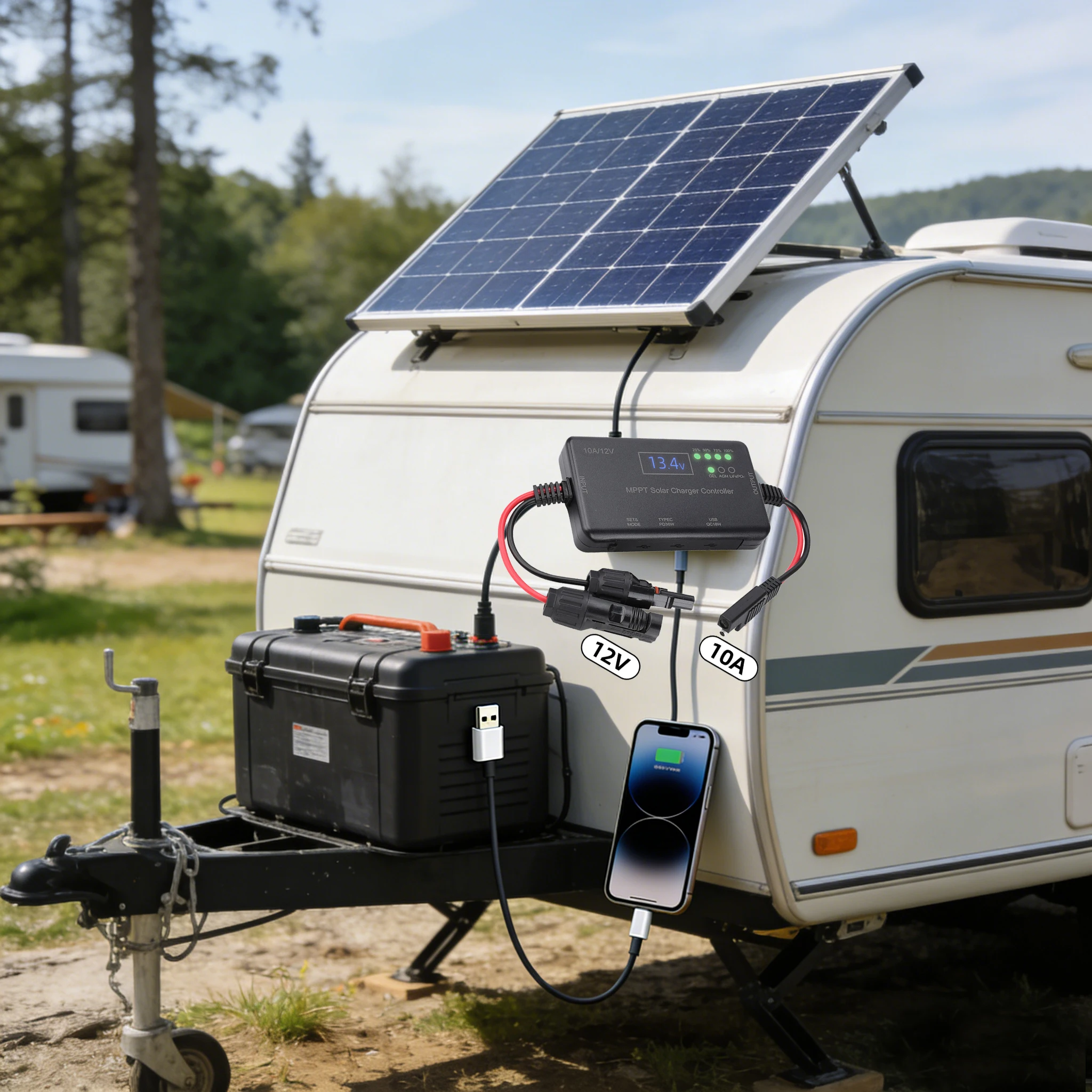 

MPPT Solar Charge Controller 12V 10A with LType-C And USB Output 12V Solar Panel Charger Regulator