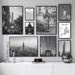 New York City Landscape Brooklyn Bridge Paris Tower Poster Black White Canvas Painting Wall Art Pictures Modern Home Decoration