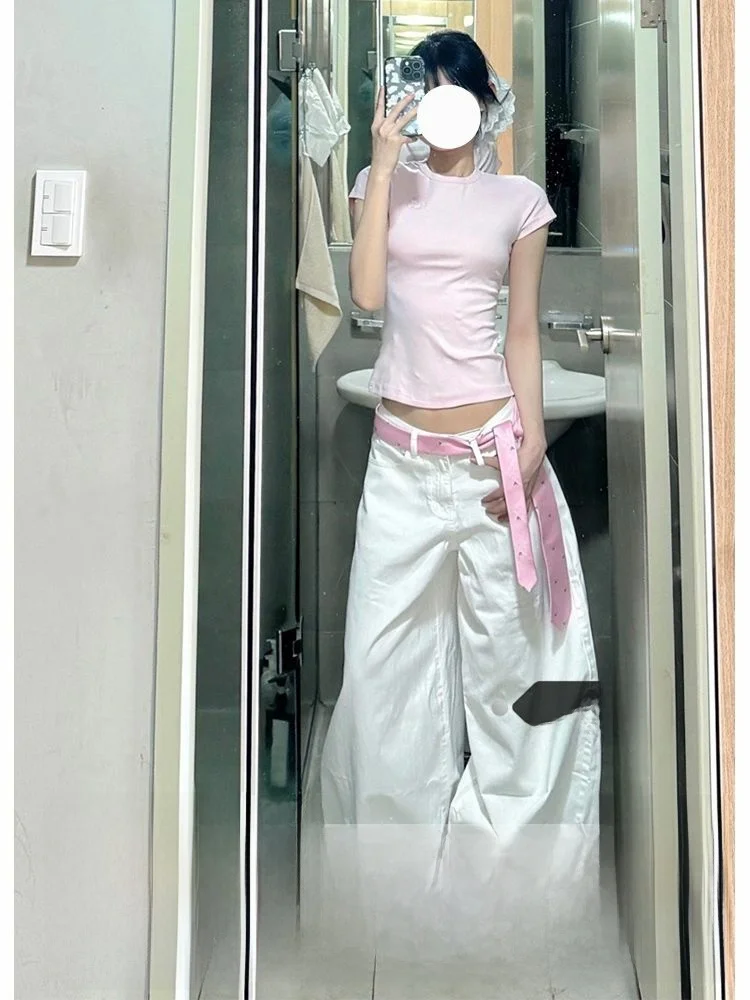 

Женские белые джинсы с высокой талией и широкими штанинами, свободного кроя, в пол, из плотного денима, в стиле ретро, осень-зима, новинка