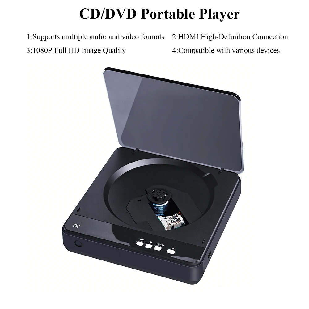 DVP-3G Portable CD DVD Player 1080P High Definition Home Disc Player HDMI Output Power Off Memory Infrared Remote Control