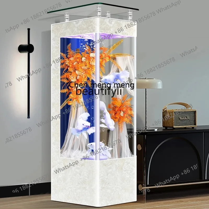 S7486 ss Light Luxury Household Fish Tank Small Integrated Vertical Change Water Back Filter Floor Loop Filter Fish Globe