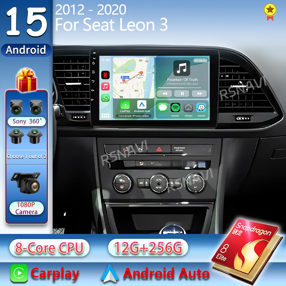 Android 16 Carplay Auto para Seat Leon 3 2012-2020, Radio de Coche, Navegación, Reproductor Multimedia, GPS, Autoradio, WIFI+4G, Estéreo, Sin 2Din, BT