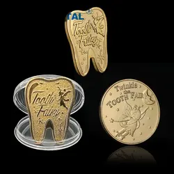 Dental Creative Tooth Fairy Shape Commemorative Coin Gold Plated Souvenir Coin for Children Kids Baby Dentistry Clinic Gifts