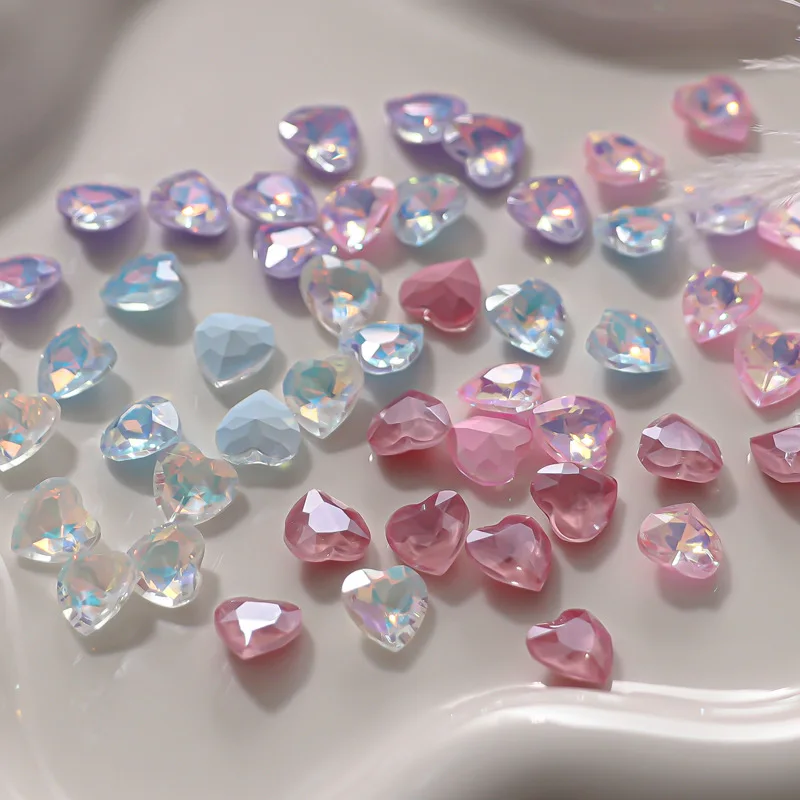 20PCS 8MM 3D Glass Nail Art Heart Charms Crystal Rhinestone Jewelry Making Supplies Materials Nails Decoration Accessories WY