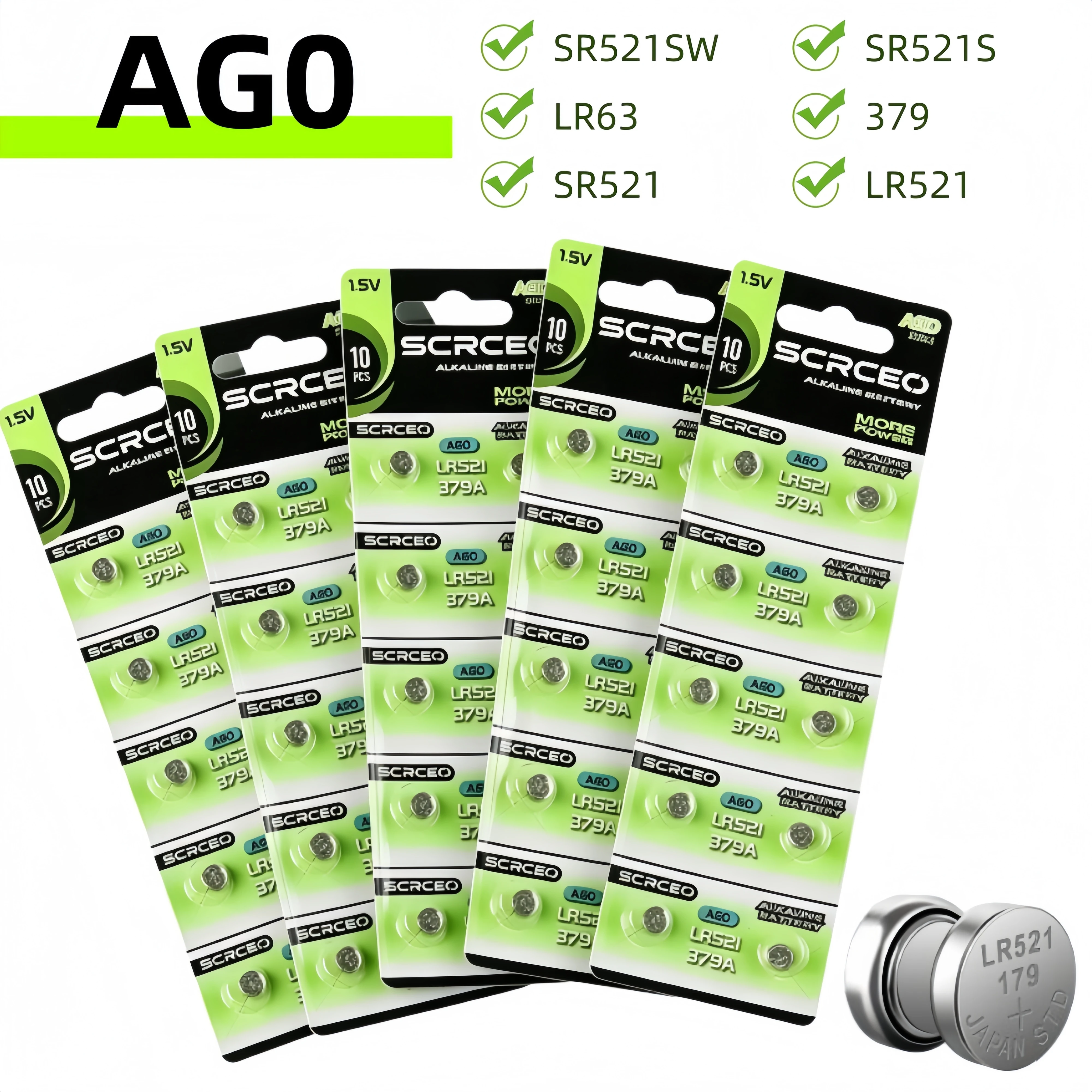 10-50pcs AG0 Button Cell Battery SR521SW SR521 LR63 SR521S 379 1.5v Alkaline Batteries for Flashlights Electronic Toys Watches