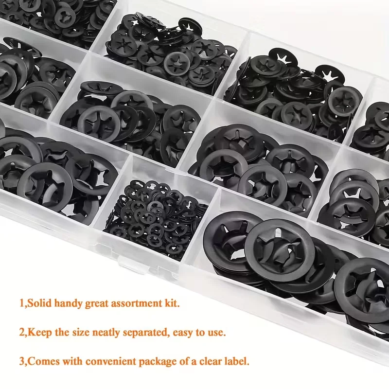 460 Pieces of Internal Tooth Star-Shaped Locking Washers in 9 Sizes, Quick Lock Washers, Push Nuts, Speed Clamps, Fastening Clips, Fastener Combination Kit