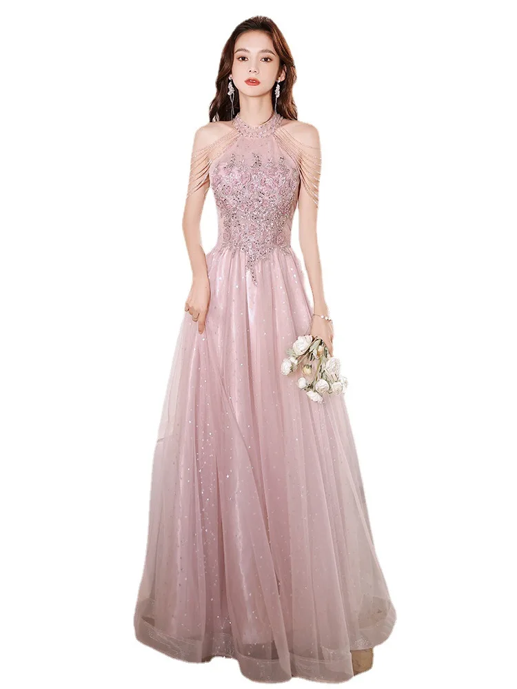 Robe de soiree New Pink O-Neck Slim Formal Dress Wedding Elegant Evening Dresses Formal Party Dress Prom dresses Luxury Dress