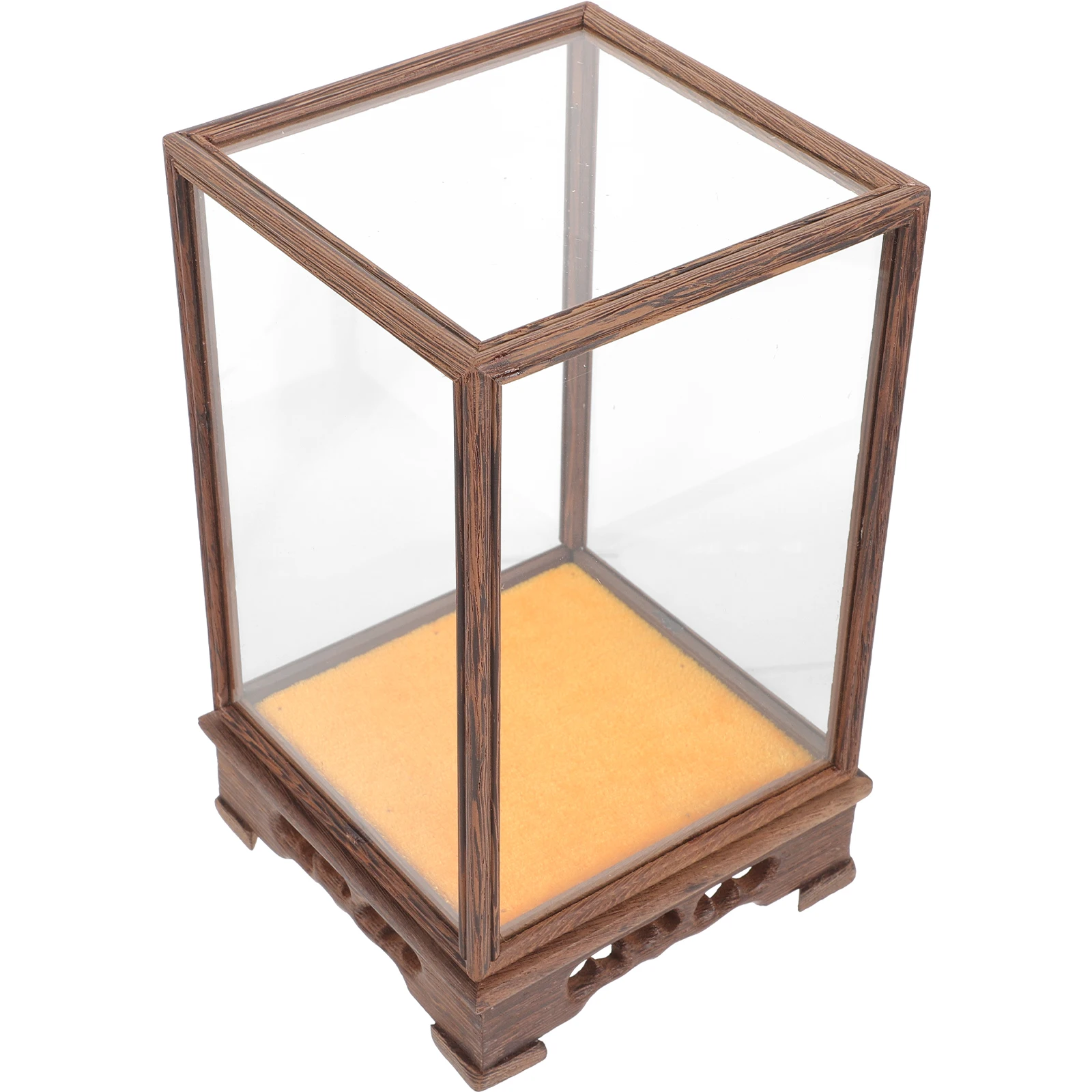

Wooden Glass Cover 12x12x17cm Anti Dust Case Buddha Statue Crafts Transparent Display Home Decor Collectibles Storage Living
