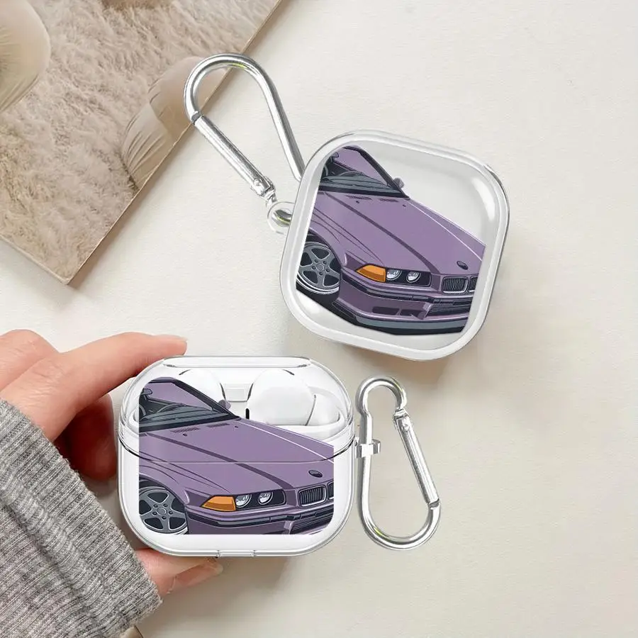 Case For Samsung Galaxy Buds Live 2 4 Pro 3Pro 4Pro 2Pro 3 FE Clear Earphone Cases Cover With Hook Cartoon Cool Car