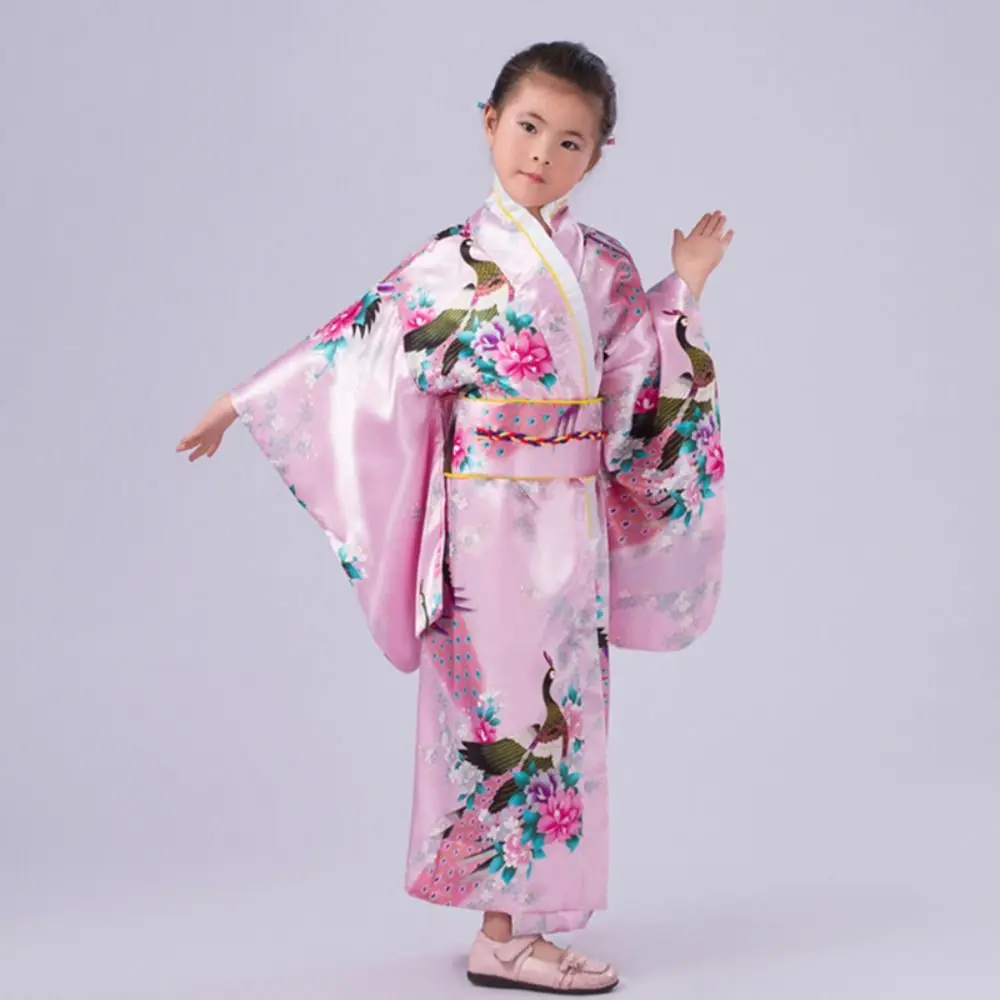 

Printed Floral Children Traditional Japanese Kimono Elegance Japanese Style Sakura Girl Kimono Dress New Asian