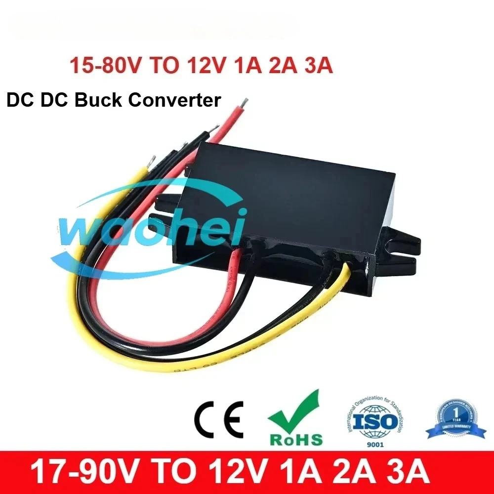 17-90V TO 12V 1A 2A 3A DC DC Converter Step Down 24V 36V 48V 60V 72V TO 12V Buck Voltage Regulator Transformer Car Power Supply