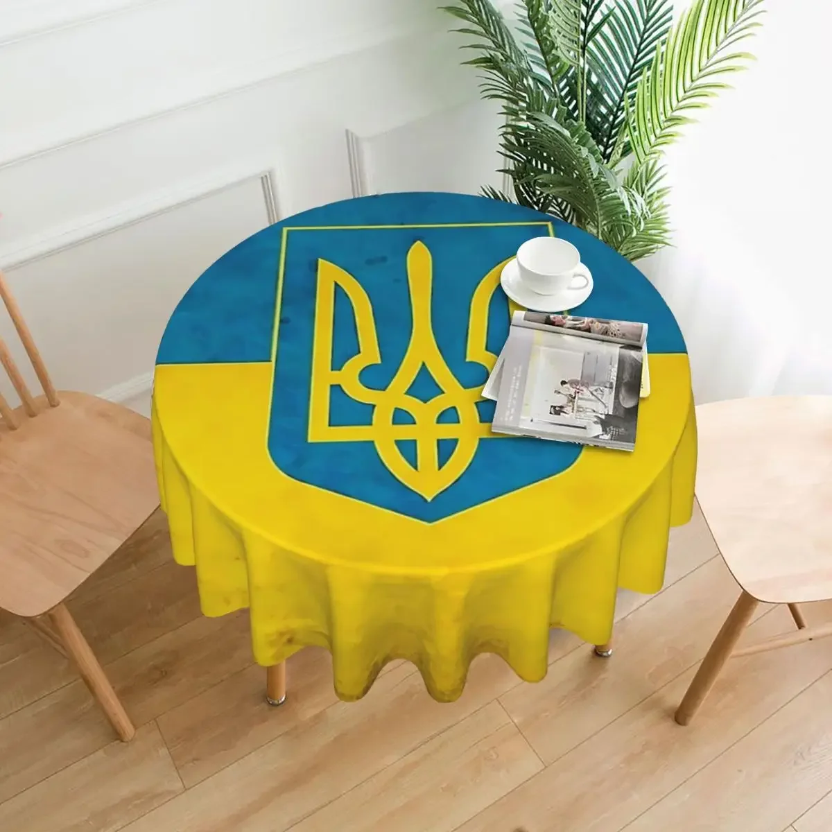 Flag Of Ukraine Round Tablecloth Retro Outdoor Table Cloth Funny Wedding Birthday Party Custom Table Cover