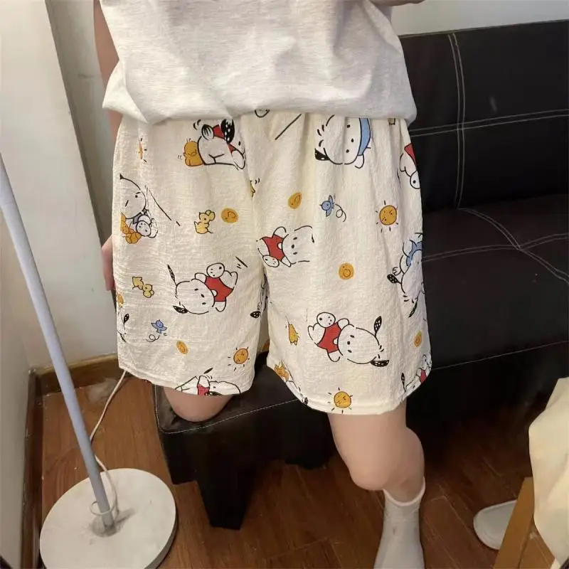 Anime Kawaii Sanrio Hello Kitty Pajama Shorts Cartoon Print Summer Cool Fabric Loose Comfortable Breathable Cute Girl Shorts