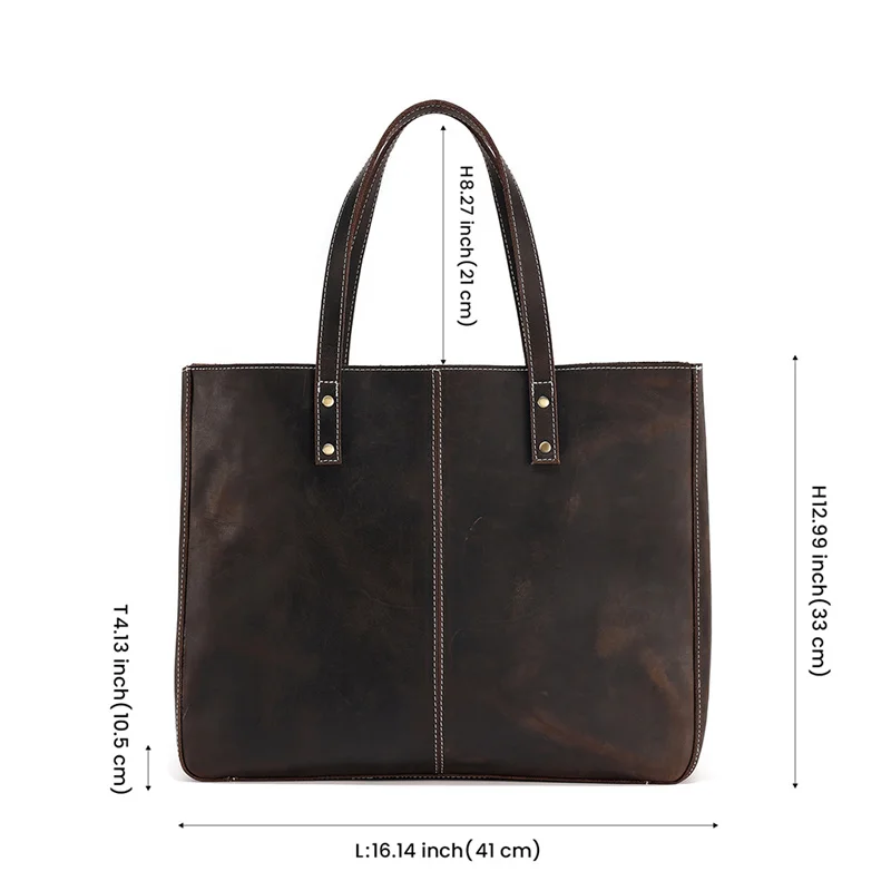 Nesitu Big A4 Vintage Brown Genuine Crazy Horse Leather 15.6\'\' Laptop Men Women Shoulder Bags Handbag Cowhide Female Tote M6590