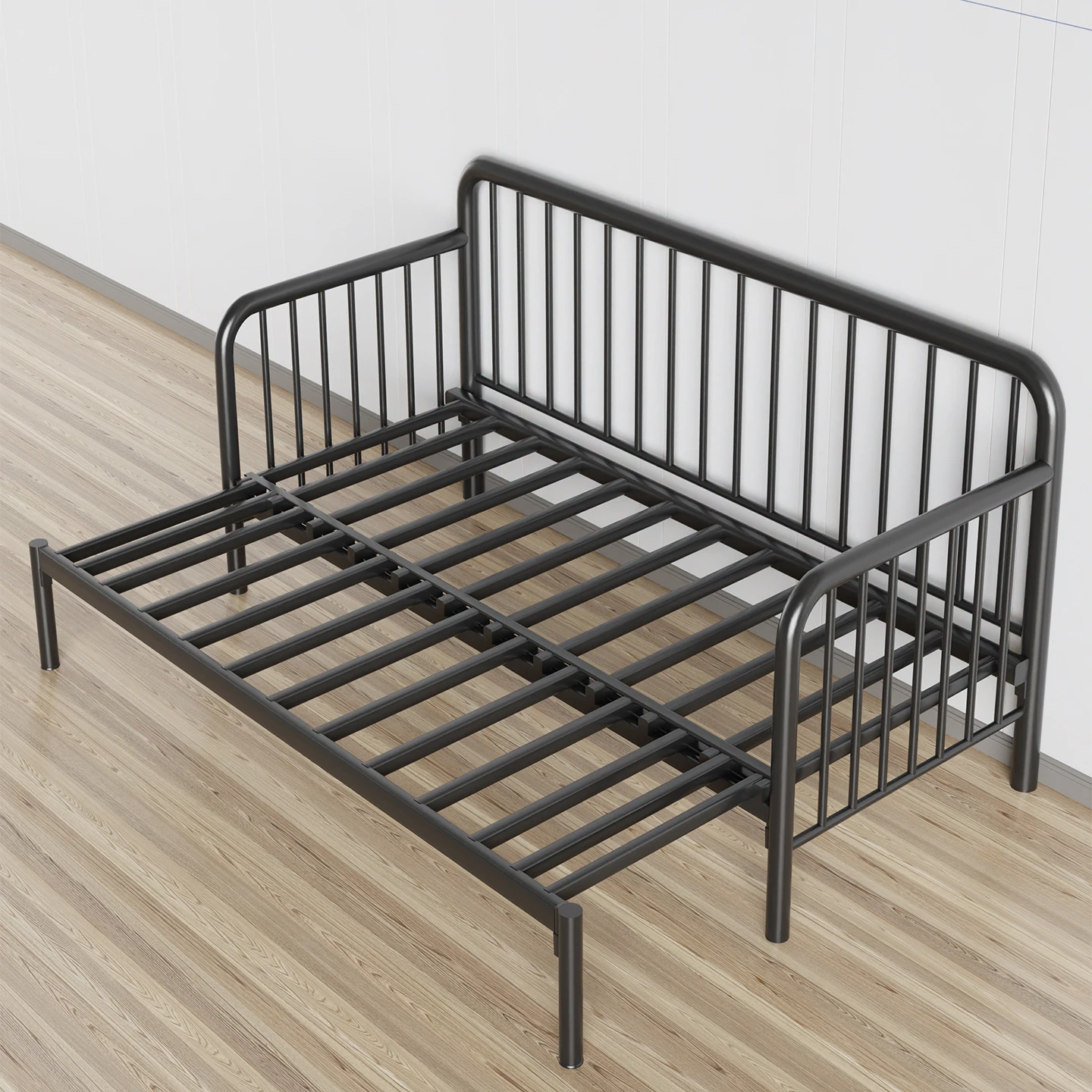 Small apartment single wrought iron sofa bed folding sitting and lying dual-purpose 2025 telescopic iron frame bed new pull-out view 5