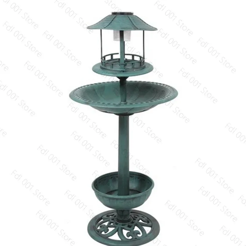 Outdoor Garden Vintage Solar Bird Bath With LED Light Plastic Bird Feeder Bird Hotel